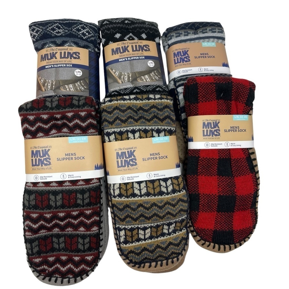 Muk Luks Men's Slipper Socks shoe Size 11-13 Large-XL one slip resistant NWT